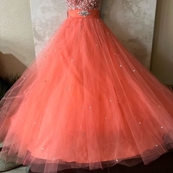 MORI LEE PAPARAZZI Ball Gown In Coral Pink Prom NWT - Picture 15 of 17